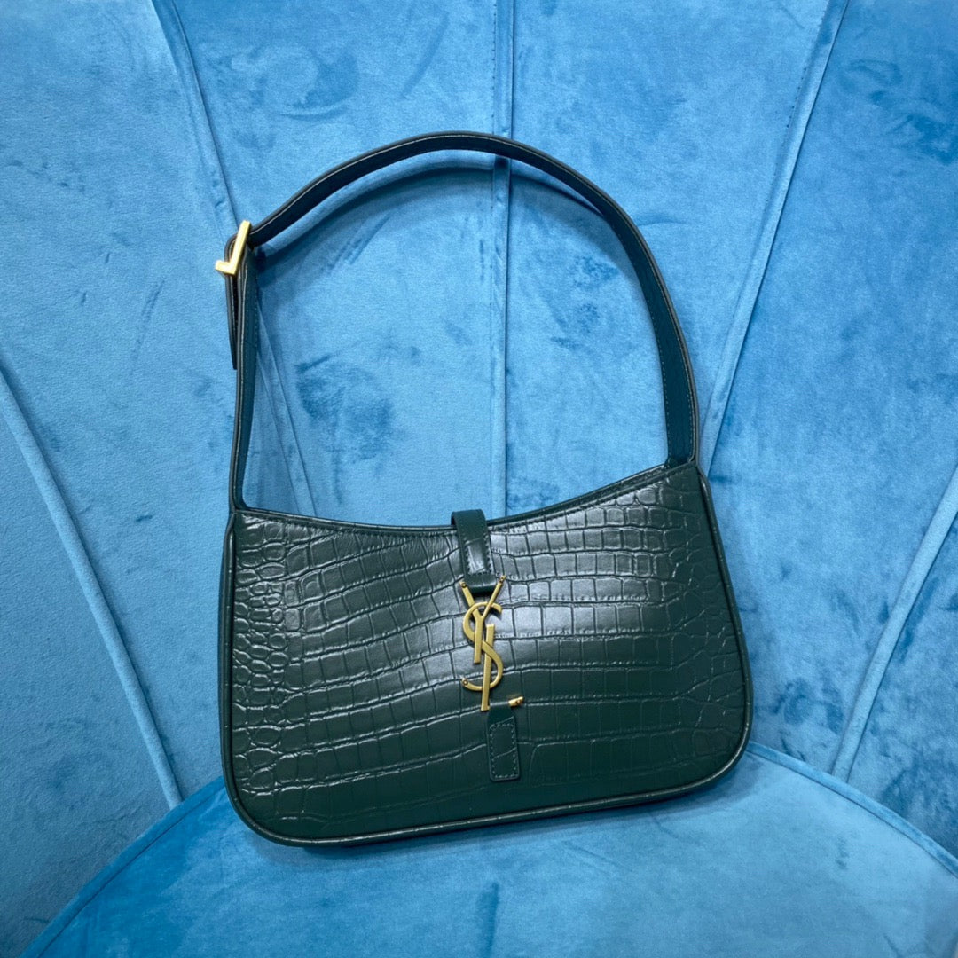 YSSL Le 5 Ã 7 Hobo Bag In Crocodile Embossed Shiny Dark Green For Women 9in/23cm YSL 657228DZE0W3045