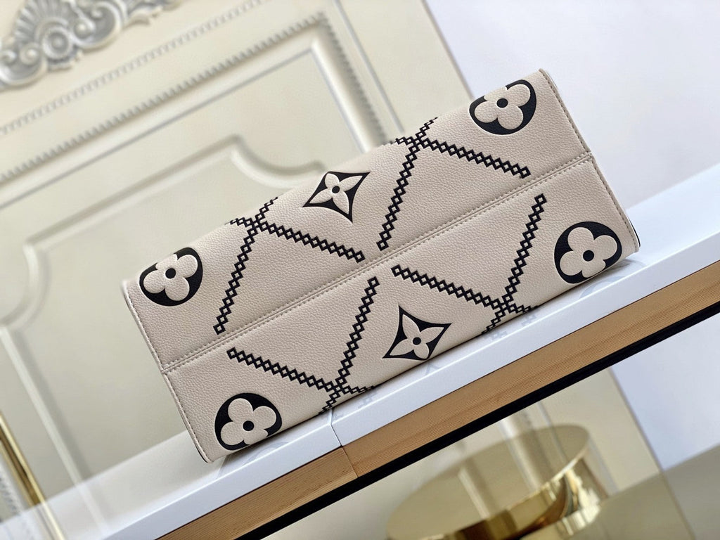 Louis Vuitton Onthego MM Tote Bag Monogram Empreinte Crème Beige For Women, Women Handbags, Shoulder Bags And Crossbody Bags 13.8in/35cm Louis Vuitton M46016