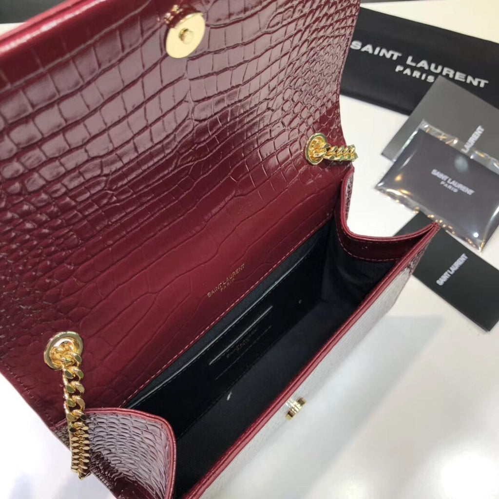 YSSL Kate Small Chain Bag With Tassel In Embossed Burgundy For Women 7.8in/20cm YSLÂ 