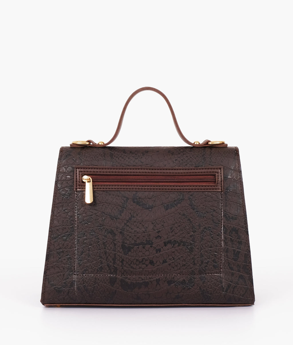 Dark brown crocoDiorle cross-body bag with top-handle
