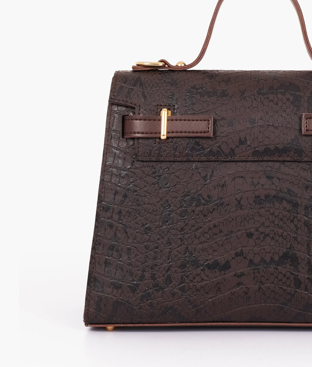 Dark brown crocoDiorle cross-body bag with top-handle