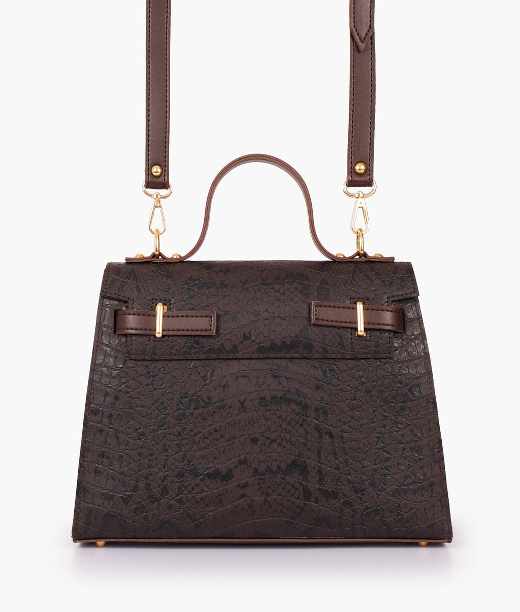 Dark brown crocoDiorle cross-body bag with top-handle