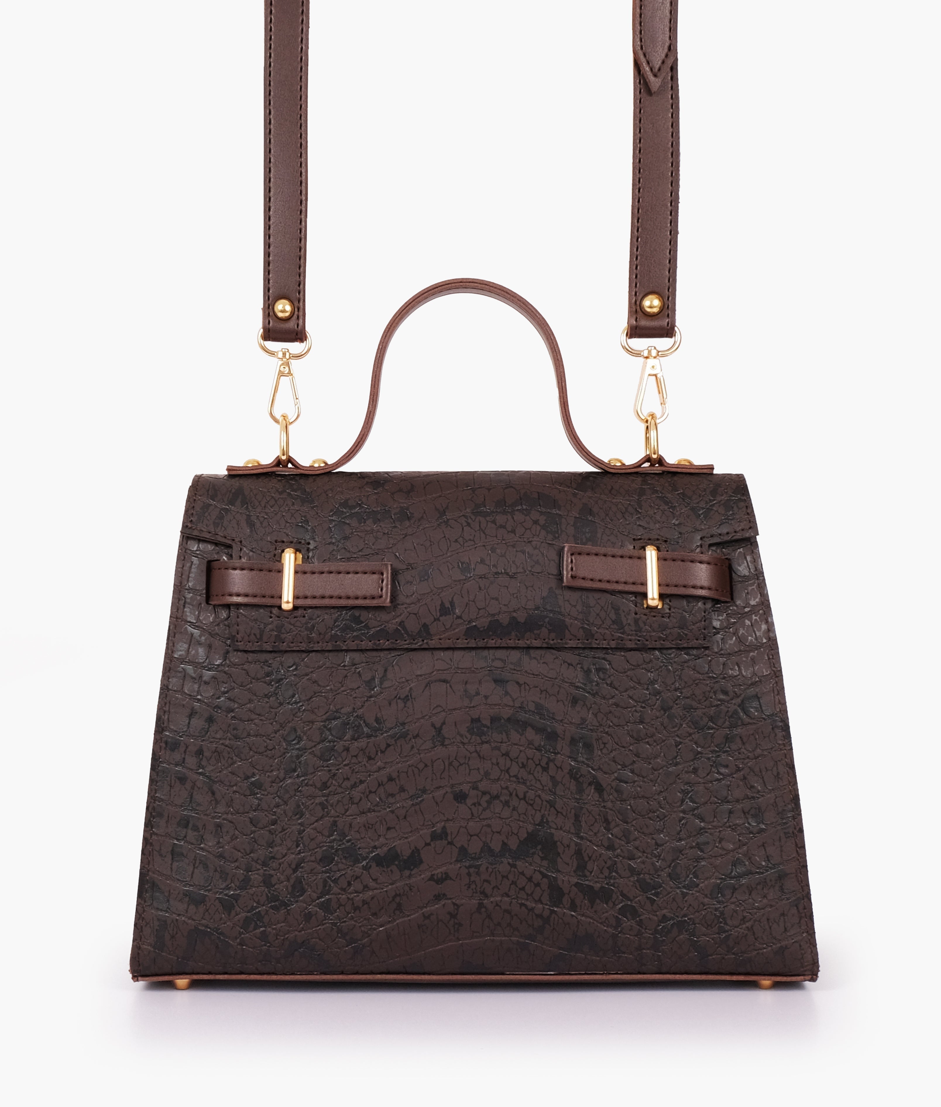 Dark brown crocoDiorle cross-body bag with top-handle
