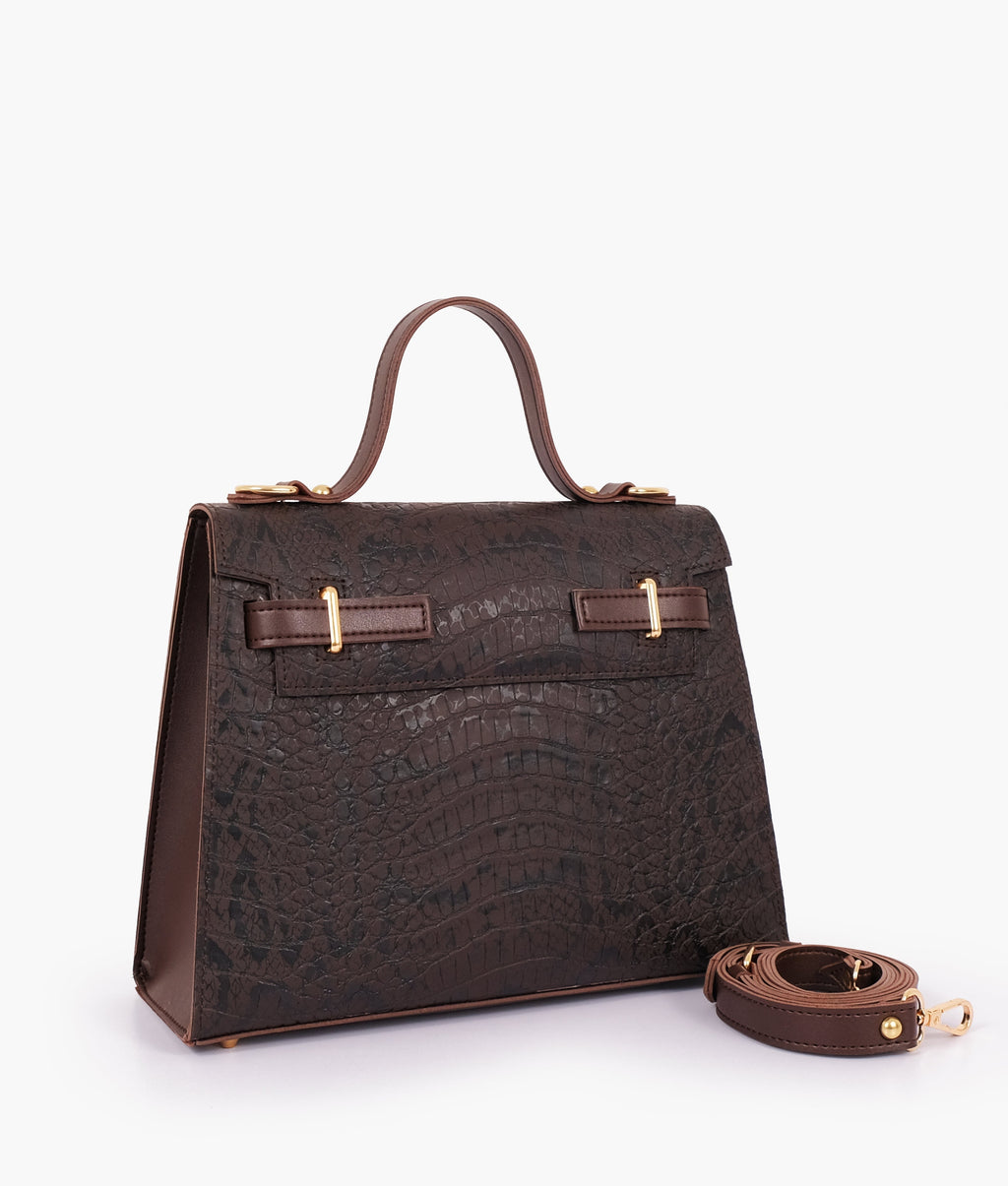 Dark brown crocoDiorle cross-body bag with top-handle