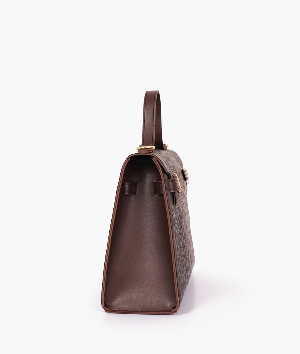 Dark brown crocoDiorle cross-body bag with top-handle