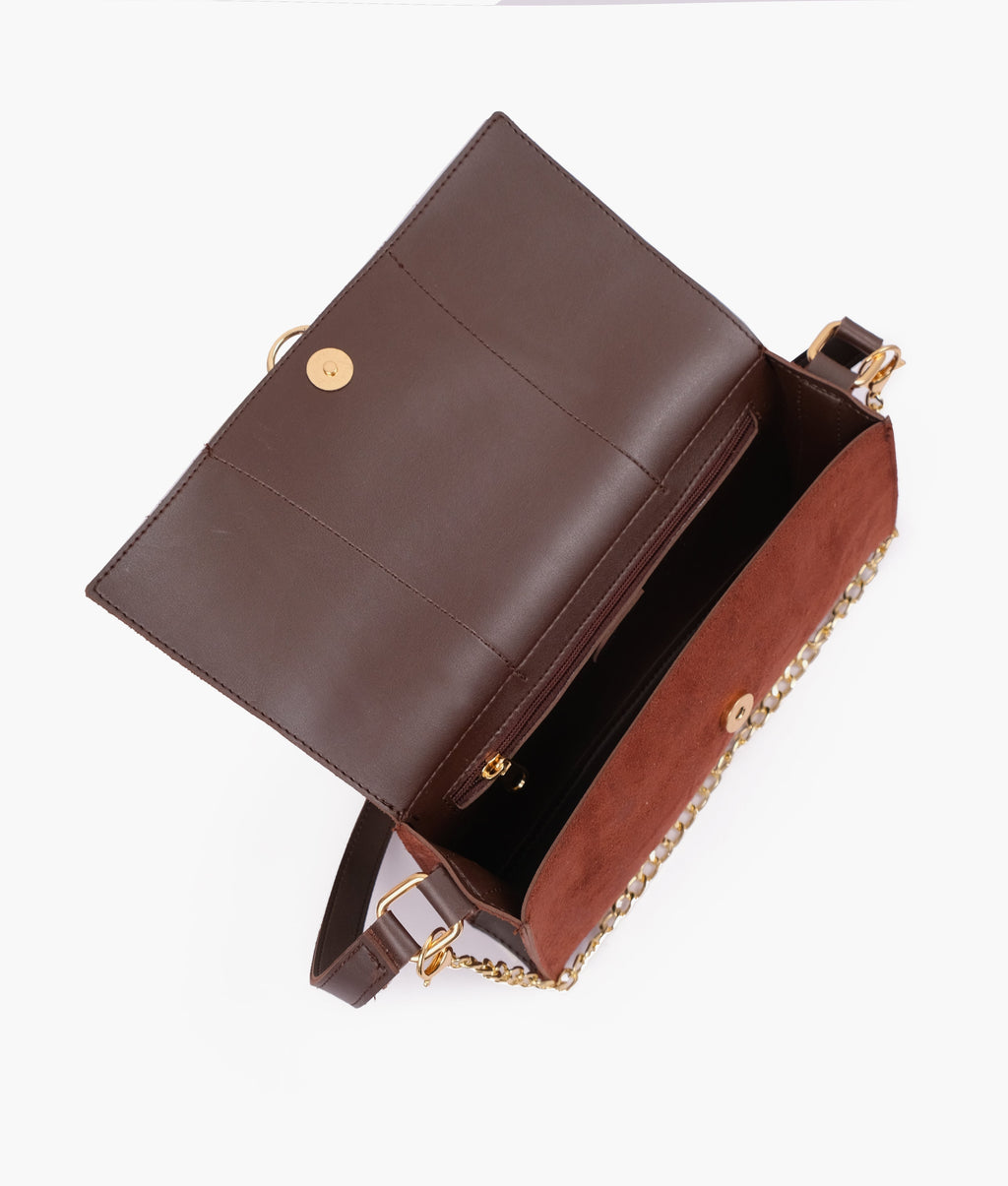 Dark brown suede buckle envelope bag