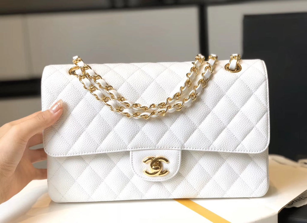 Chanel Classic MeGLAMIum GlamIapbag Golden Hardware White 10in/25.5cm