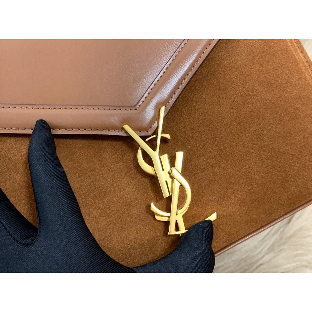 YSSL Cassandra Medium Top Handle Bag In Box And Velvet Brown For Women 9in/24.5cm YSL