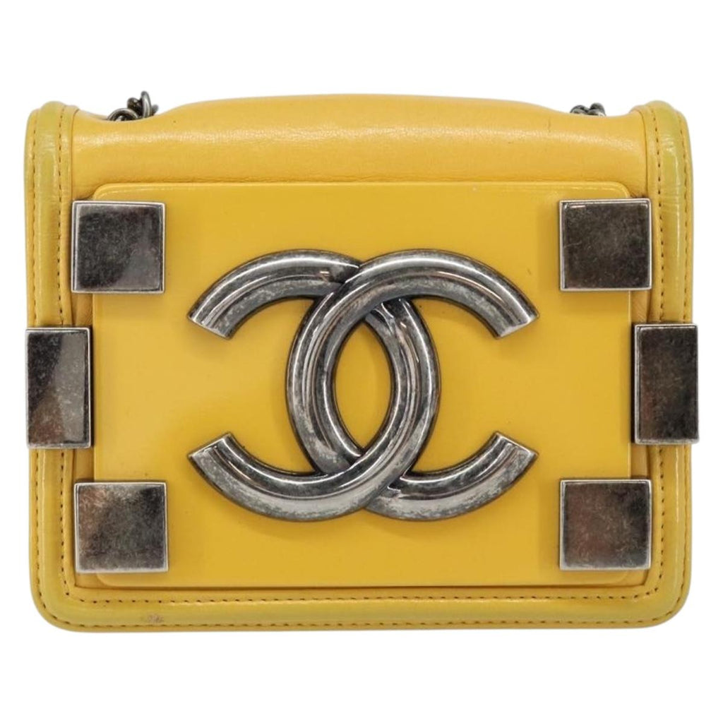 Chanel Boy Brick Flap Bag Lambskin And Plexiglass Yellow Leather Clutche & Pouche Bag