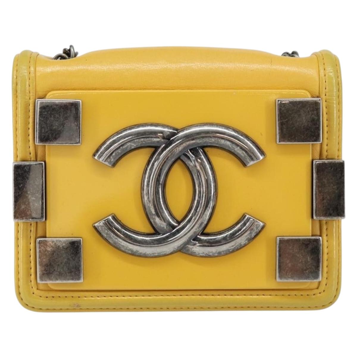Chanel Boy Brick Flap Bag Lambskin And Plexiglass Yellow Leather Clutche & Pouche Bag