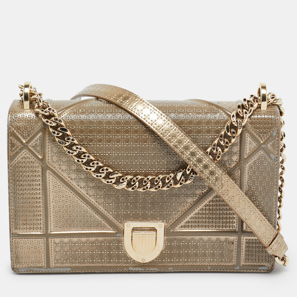 Dior Gold Microcannage  Leather Medium Diorama Shoulder Bag