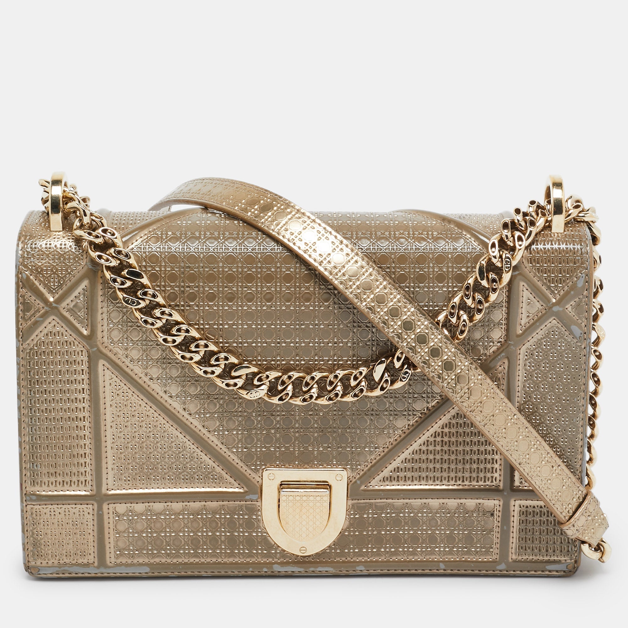 Dior Gold Microcannage  Leather Medium Diorama Shoulder Bag