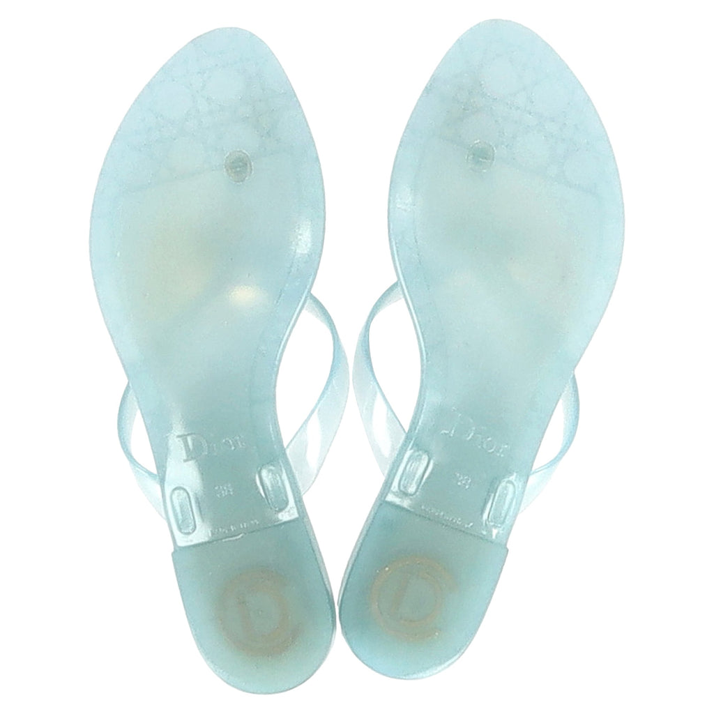 Dior Flower Detail Flip Flops in Light Blue Plastic