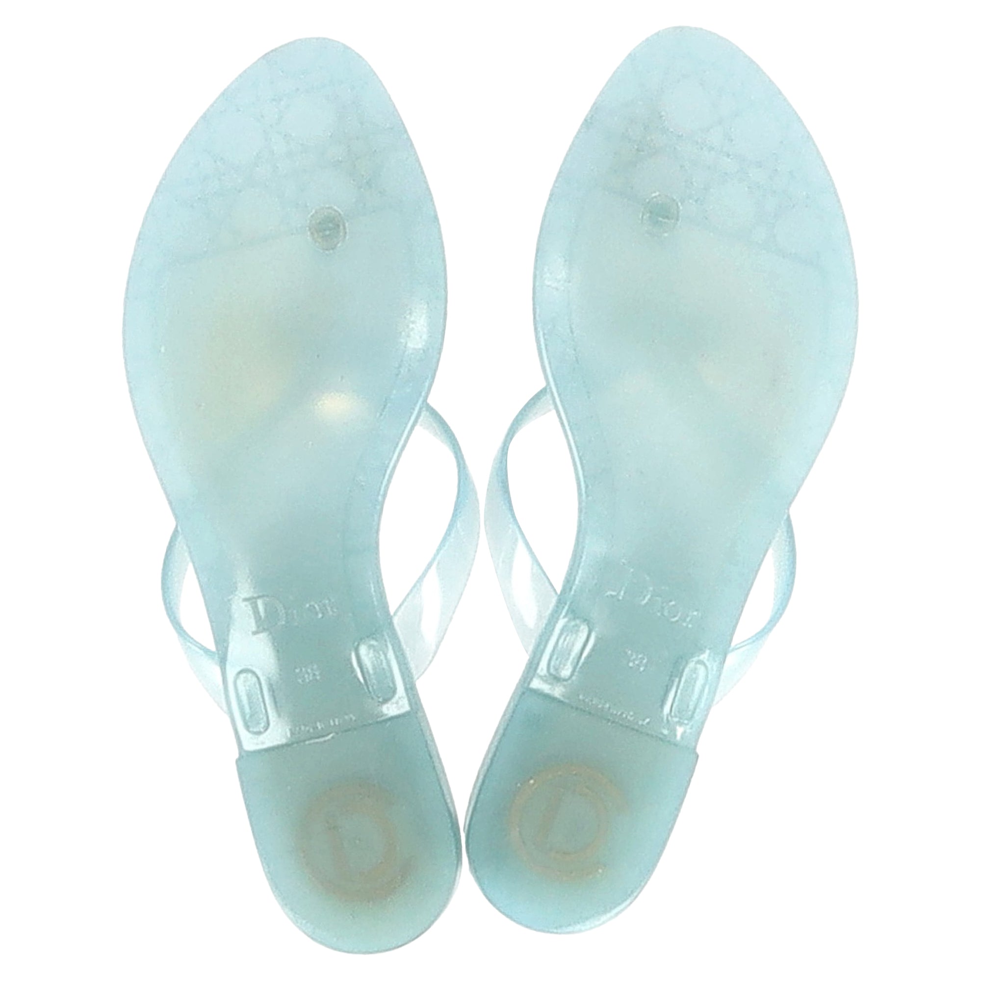 Dior Flower Detail Flip Flops in Light Blue Plastic