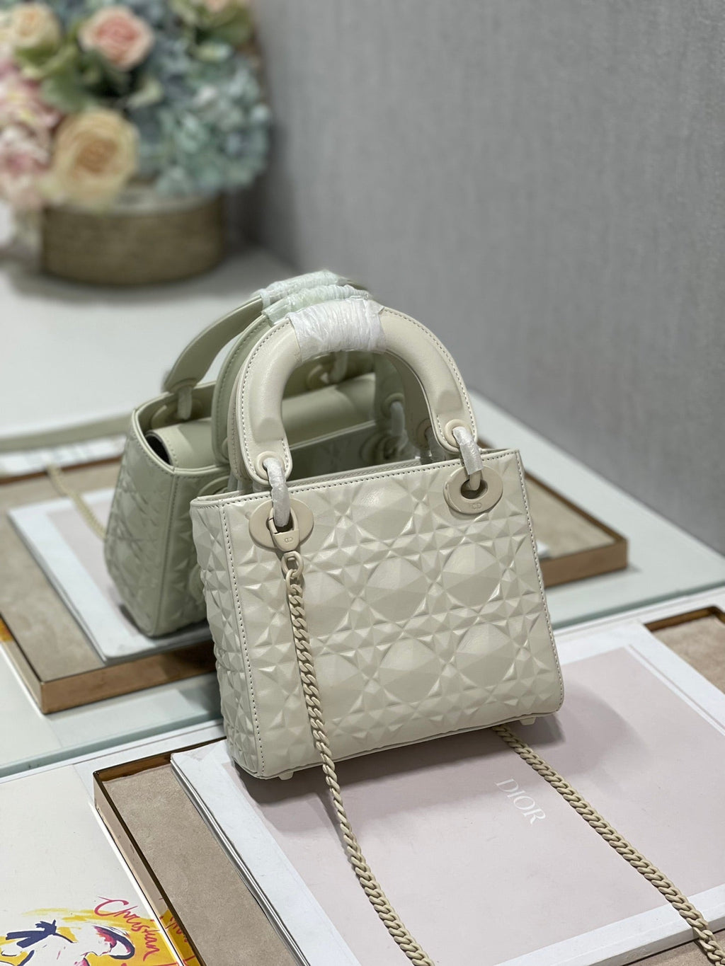 Dior Mini Lady Bag Latte Cannage with Beaded Motif, Beige, For Women Women’s Handbags, Crossbody Bags, 18cm CD M0505INEA_M030