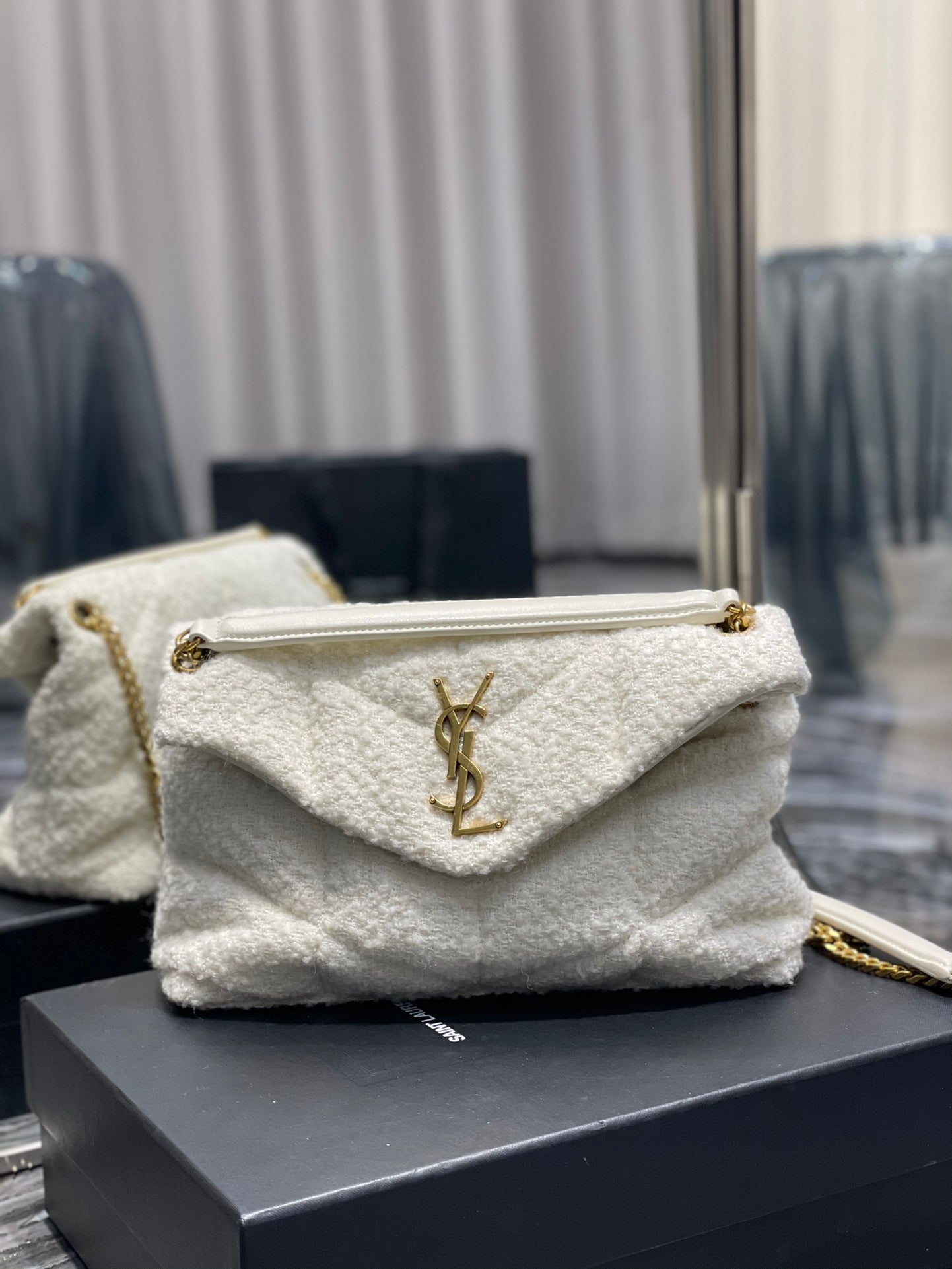YSSL Puffer Small Chain Bag White For Women, Women’s Bags 11in/29cm YSLâ