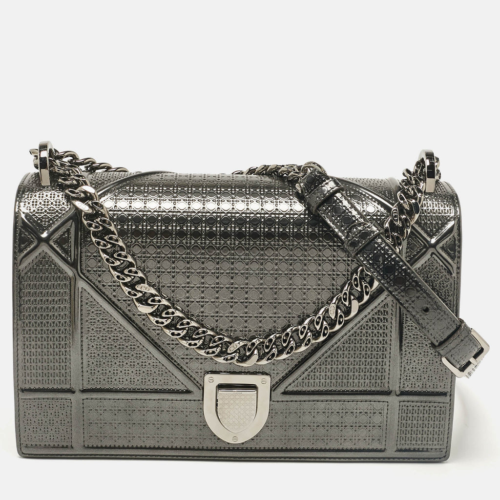 Dior Grey  Leather Medium Diorama Shoulder Bag