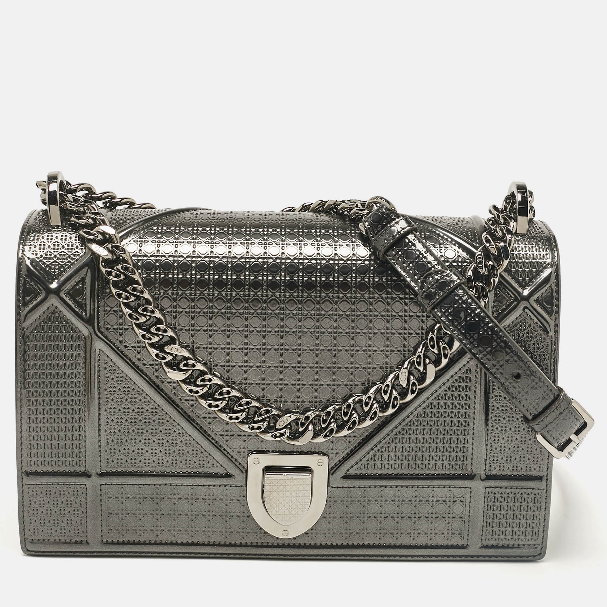 Dior Grey  Leather Medium Diorama Shoulder Bag
