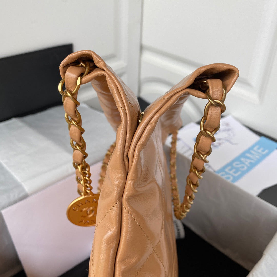 Chanel 22 Handbag Gold Hardware Shiny Camel For Women Handbags, Shoulder Bags 16.5in/38cm AS3261 B08037 NB356