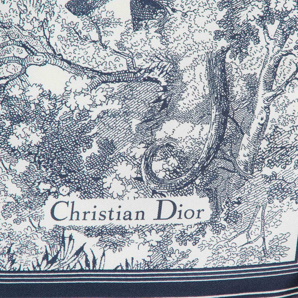 Dior Navy Blue/white Toile De Jouy Sauvage Silk Square Scarf