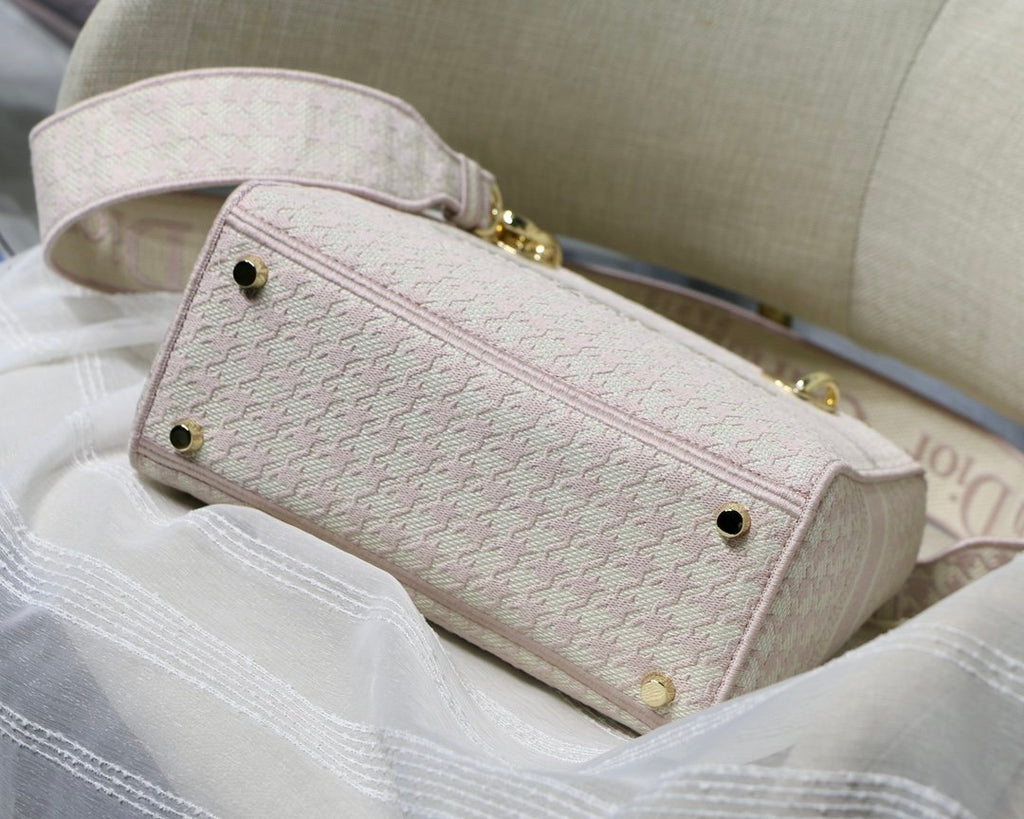 Dior MeDiorum Lady D-Lite Bag Houndstooth Embroidery, Pink/White, For Women Women’s Handbags, Shoulder Bags, Crossbody Bags, 24cm CD