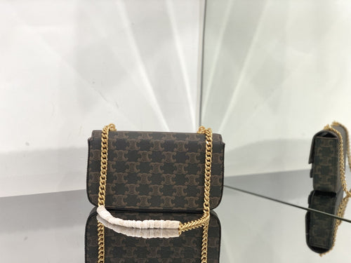 Celine Chain Shoulder Bag Cuir Triomphe In Triomphe Canvas Tan For Women 7.9in/20cm