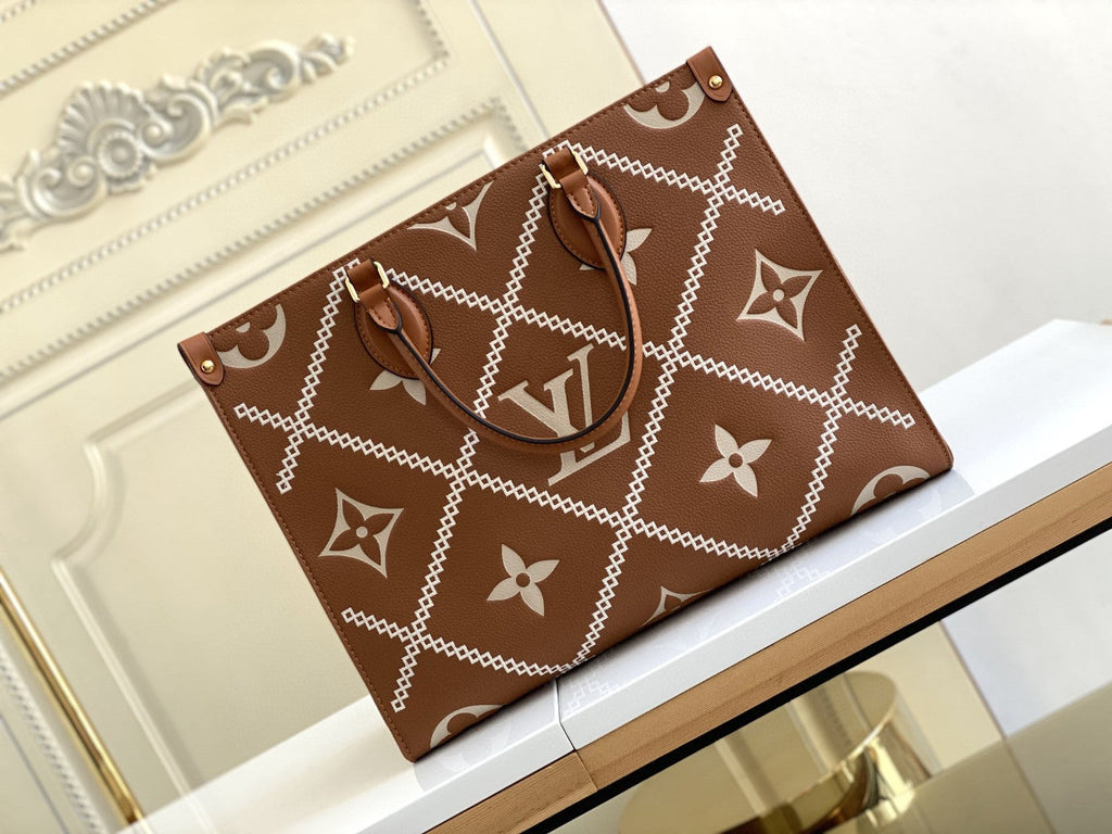 Louis Vuitton Onthego MM Tote Bag Monogram Empreinte Arizona Brown For Women, Women Handbags, Shoulder Bags And Crossbody Bags 13.8in/35cm Louis Vuitton M46015