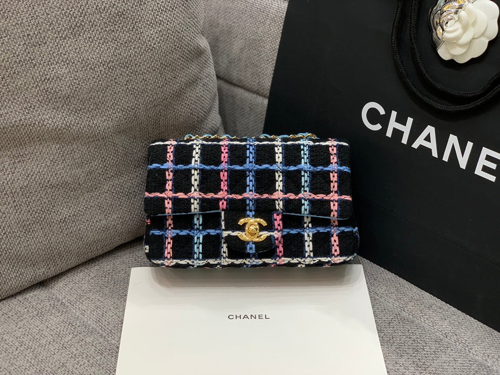 ChanelNavy Sparkle Tweed Classic Mini Rectangular GlamIap Bag For Women 20cm/7.5in
