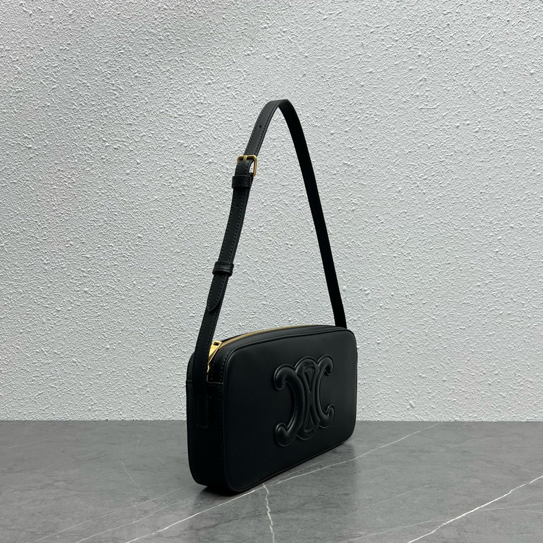 Camera Shoulder Bag Cuir Triomphe Black For Women 10in/26cm