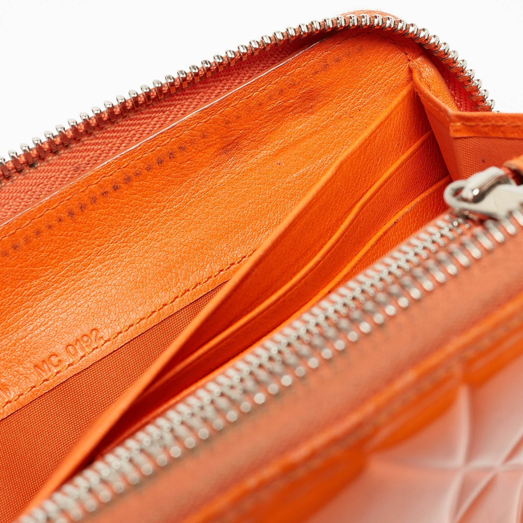Dior Orange  Leather Lady Dior Zip Around Wallet
