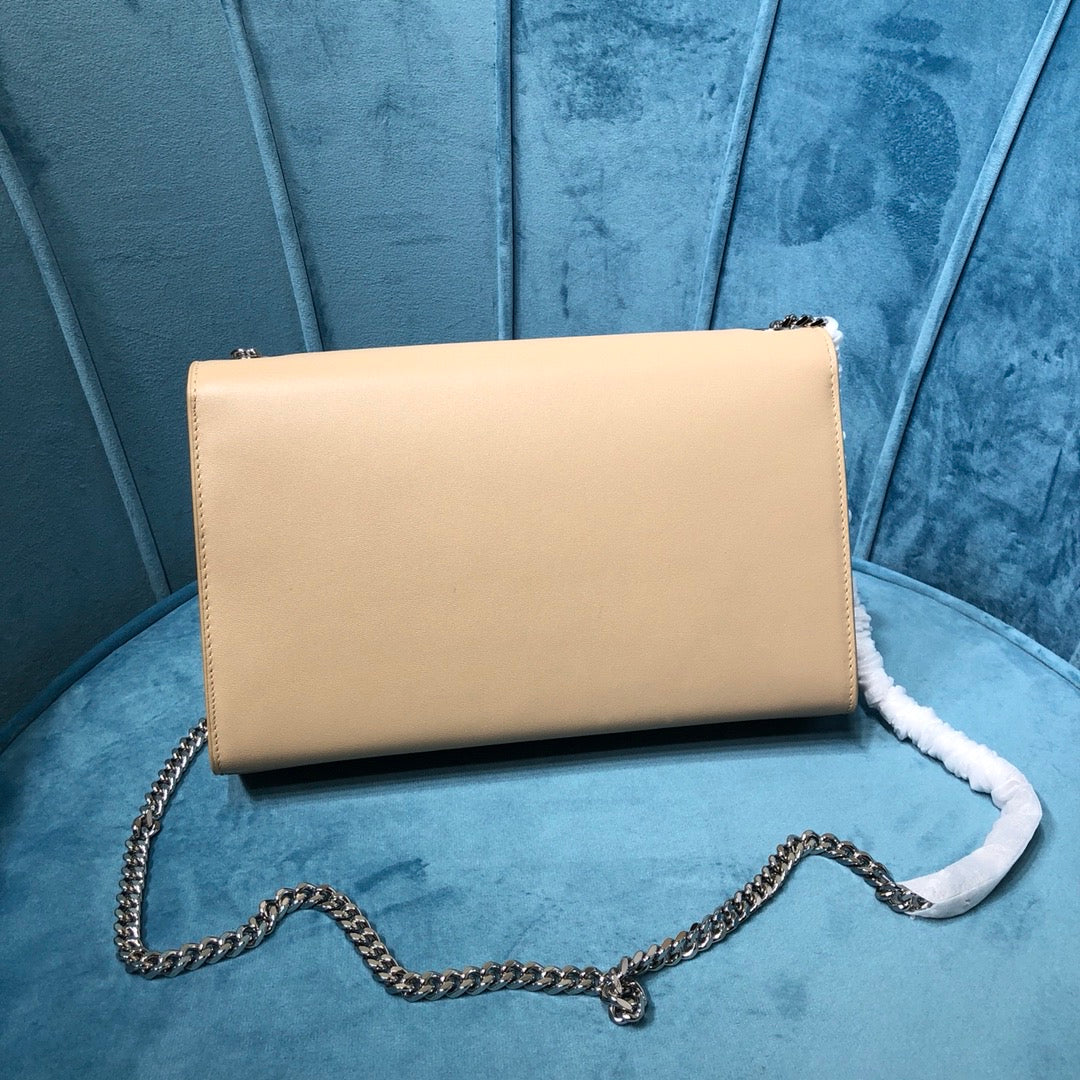 YSSL Kate Medium Chain Bag With Tassel In Grain De Poudre Beige For Women 9in/24cm YSLÂ 