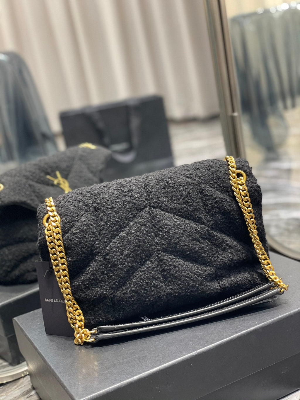 YSSL Puffer Small Chain Bag Black For Women, Women’s Bags 11in/29cm YSLâ
