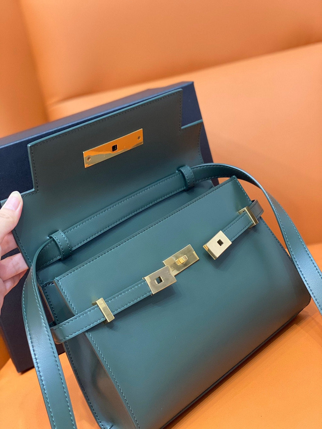 Manhattan Small Shoulder Bag Dark Green For Women 9.4in/24cm YSL