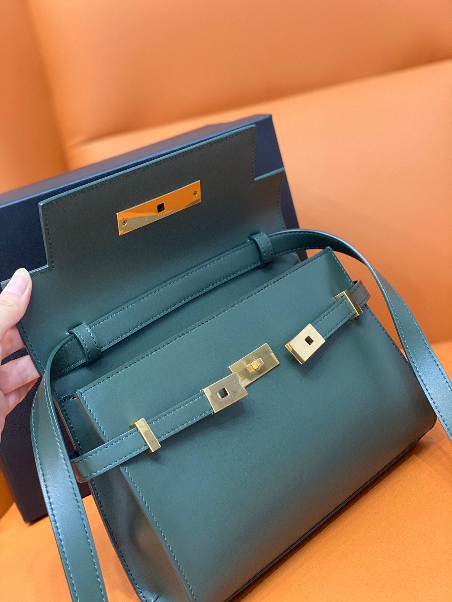 YSSL Manhattan Small Shoulder Bag Dark Green For Women 9in/24cm YSL