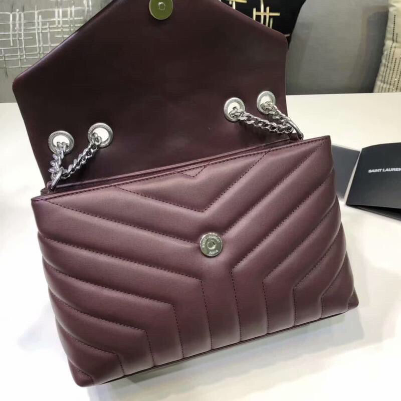 YSSL Loulou Small Chain Bag In MatelassÃ© "Y" Burgundy For Women 9.8in/23cm YSLÂ 