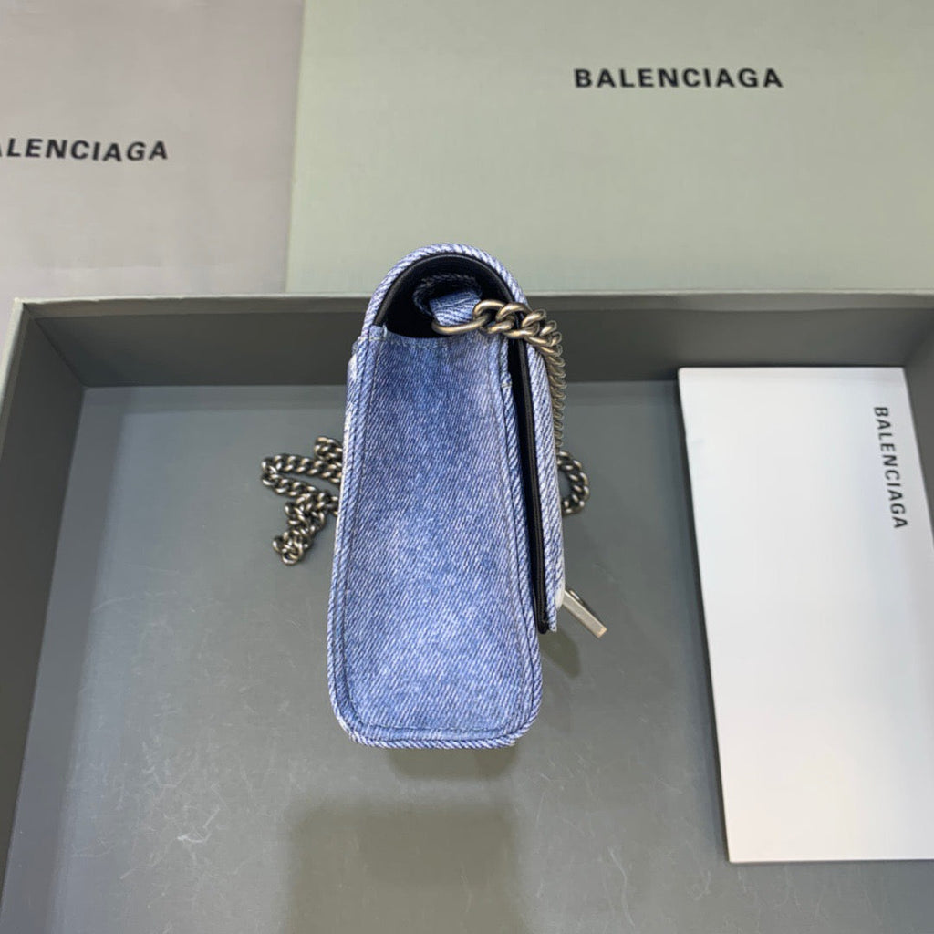 Downtown Small Shoulder Bag With Chain Blue Washed, For Women,  Bags 11.8in/30cm