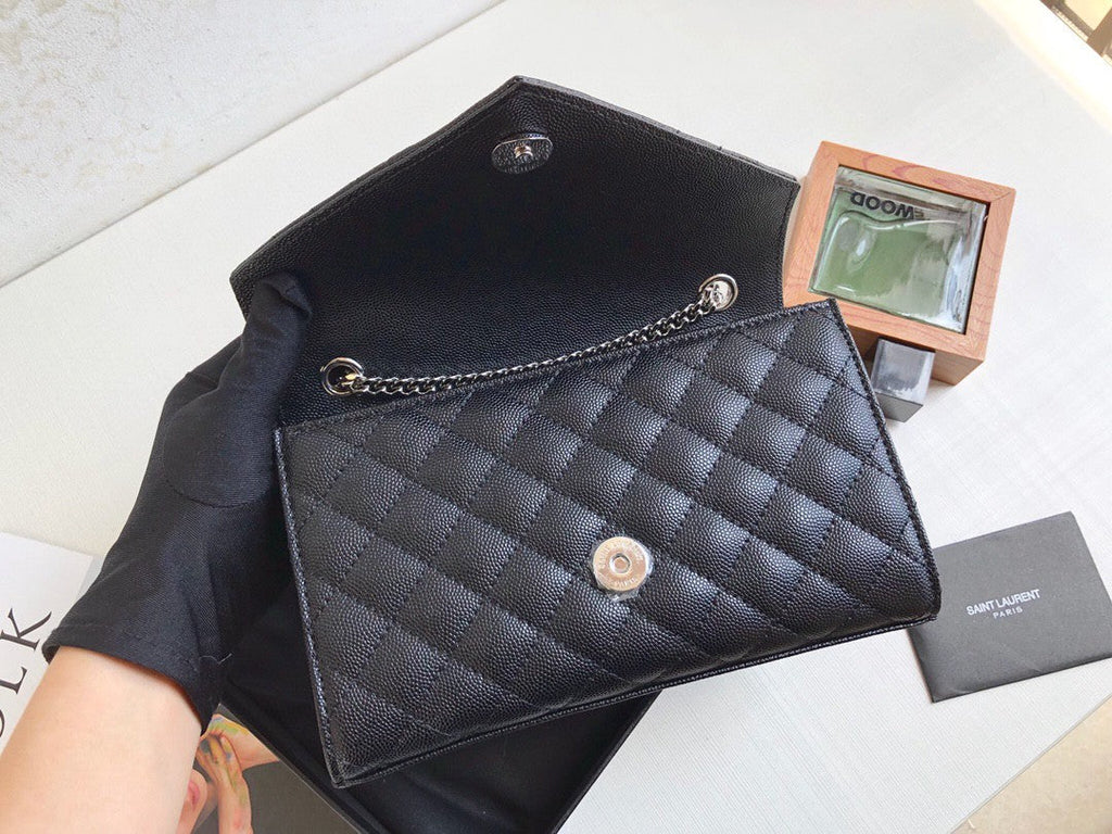 Top Quality Envelope Small Bag In Mix MatelassÃ© Grain De Poudre Black For Women 8.2in/21cm YSL 600195BOW921000