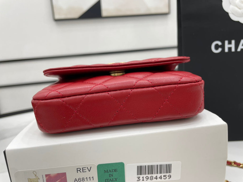 Chanel Classic GLAMIstressed Red For Women Bags 4.7in/12cm