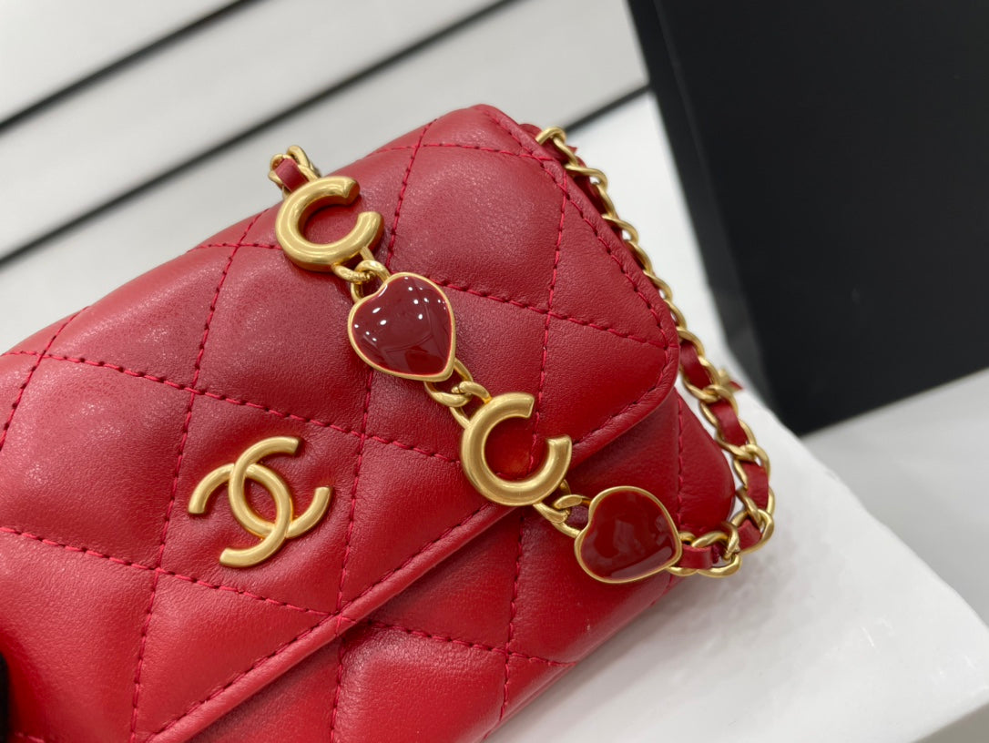 Chanel Classic GLAMIstressed Red For Women Bags 4.7in/12cm