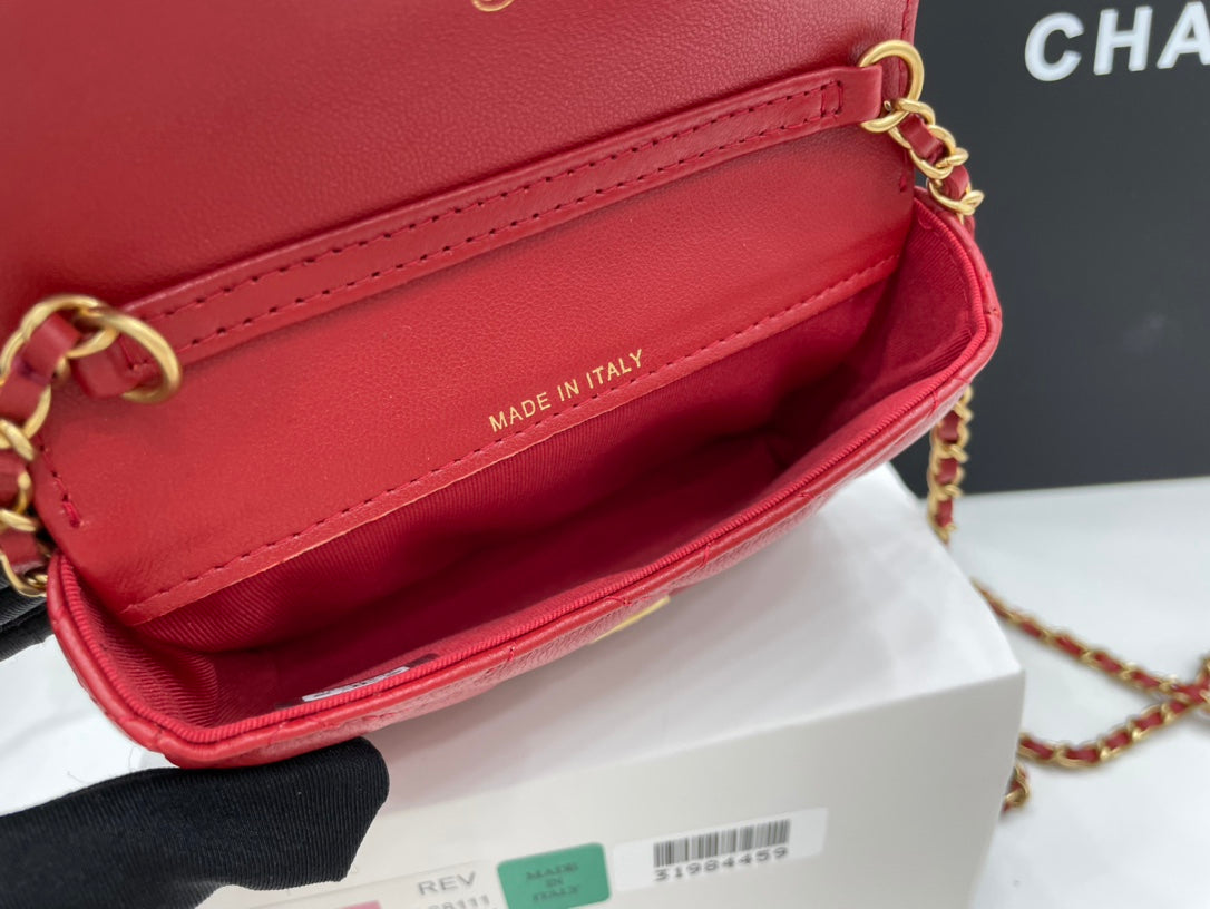 Chanel Classic GLAMIstressed Red For Women Bags 4.7in/12cm