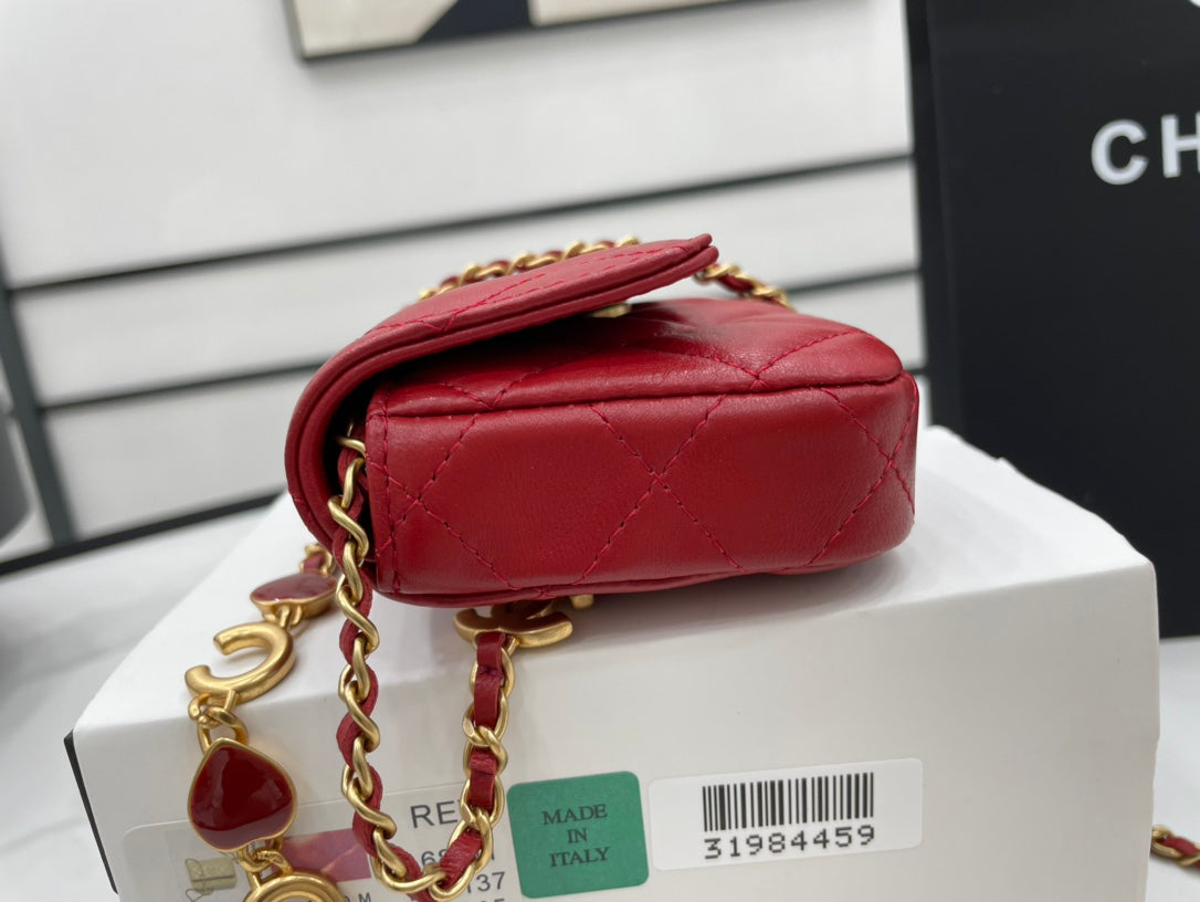 Chanel Classic GLAMIstressed Red For Women Bags 4.7in/12cm