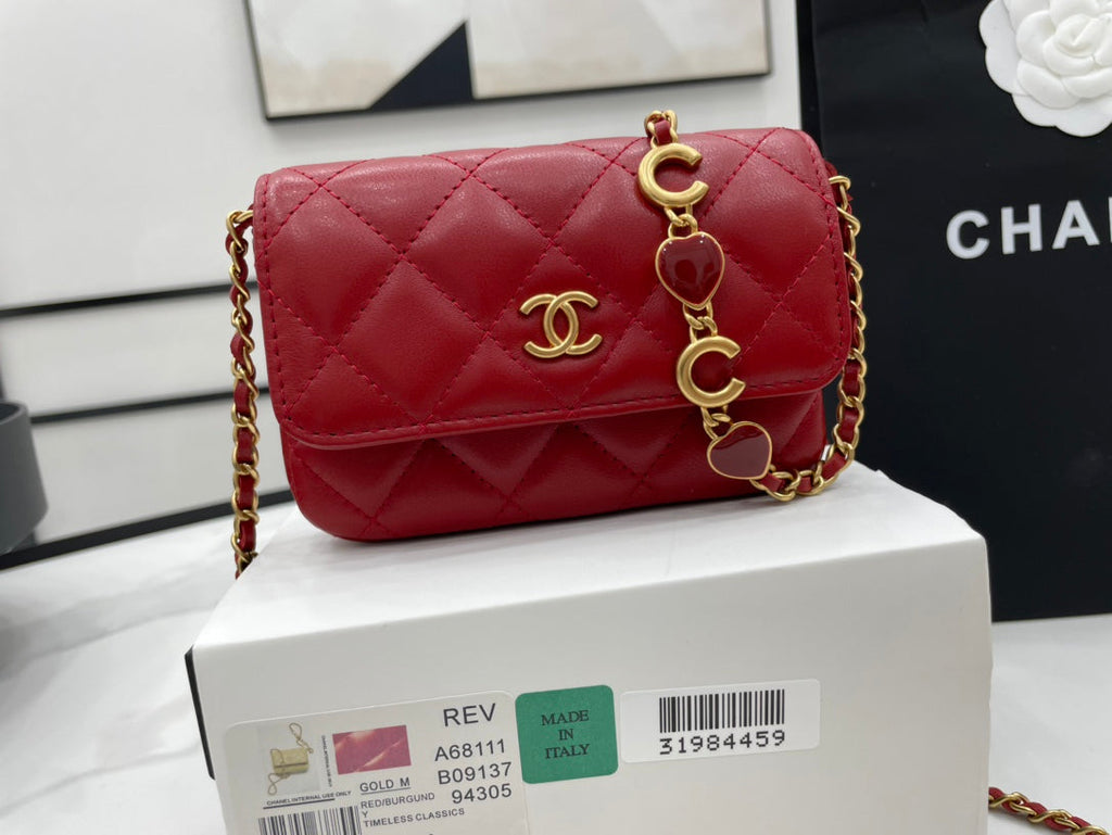 Chanel Classic GLAMIstressed Red For Women Bags 4.7in/12cm