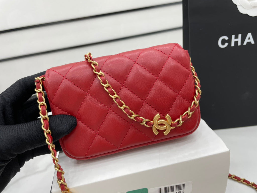 Chanel Classic GLAMIstressed Red For Women Bags 4.7in/12cm