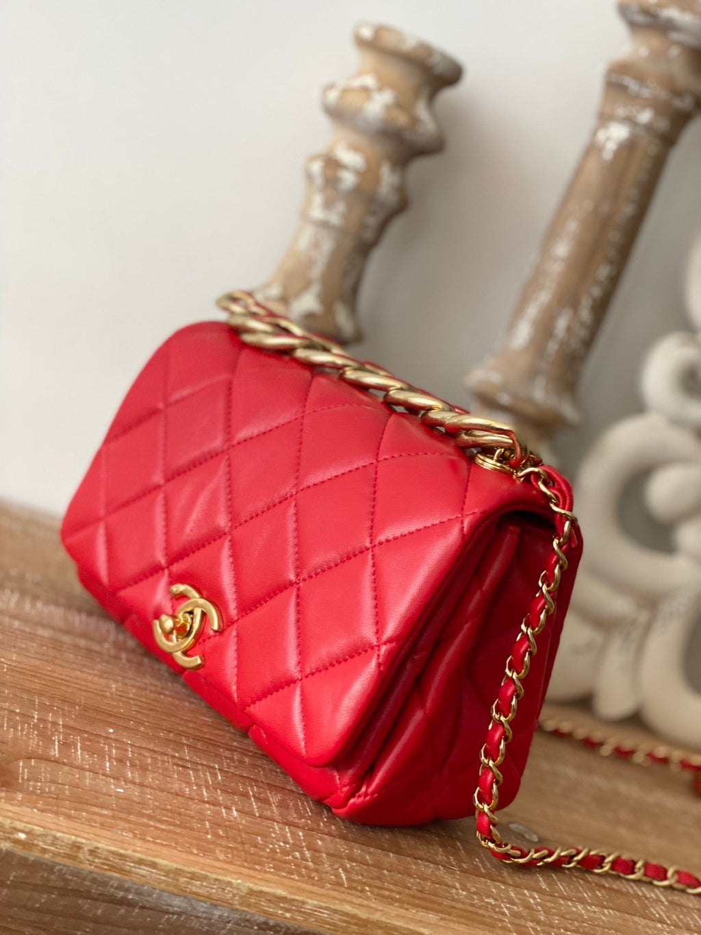 Chanel Classic Diamond Flap Bag Red For Women, Women’s Bags 9.1in/23cm