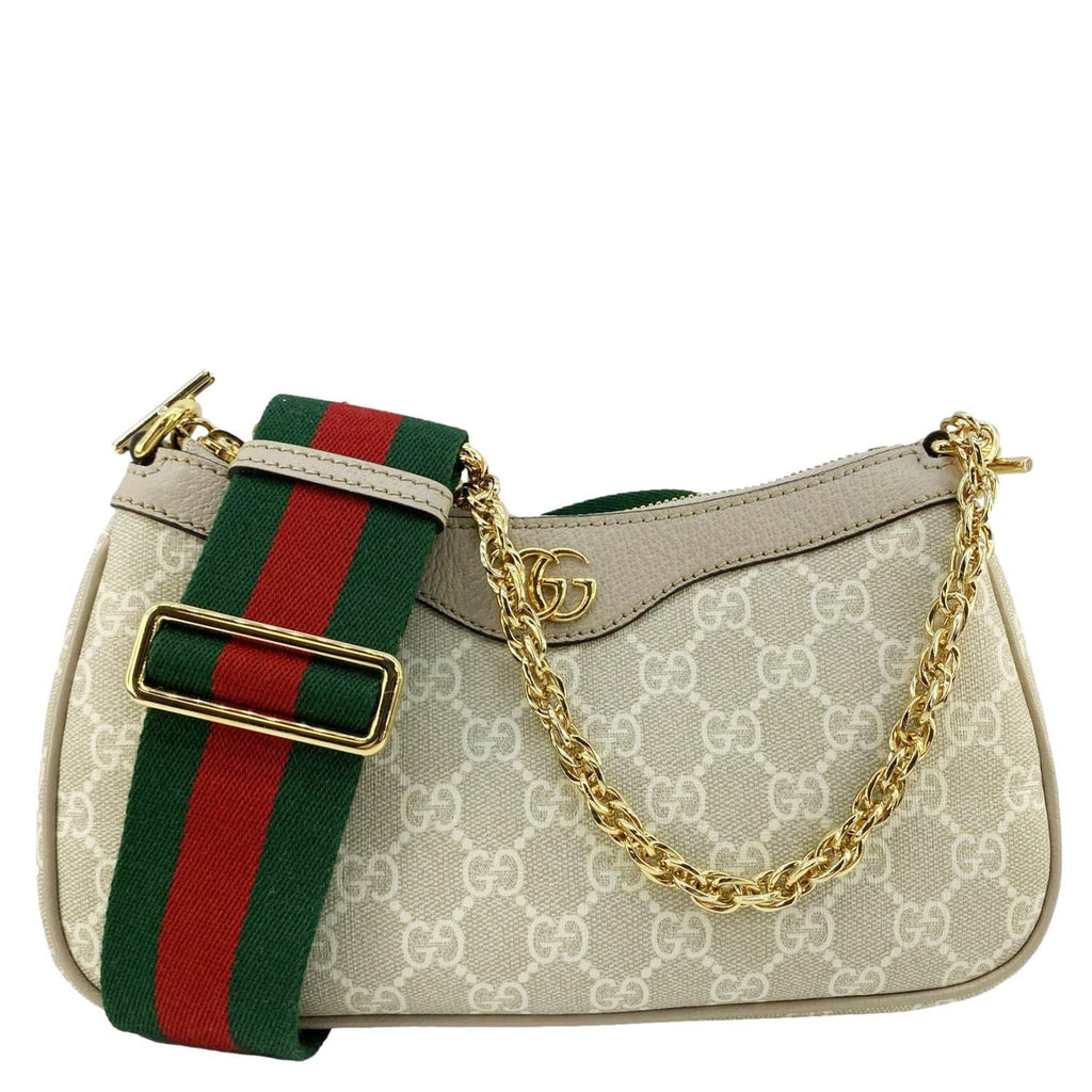 GUCCI Ophidia Web Small Gucci Supreme Canvas Shoulder Bag Beige 735132
