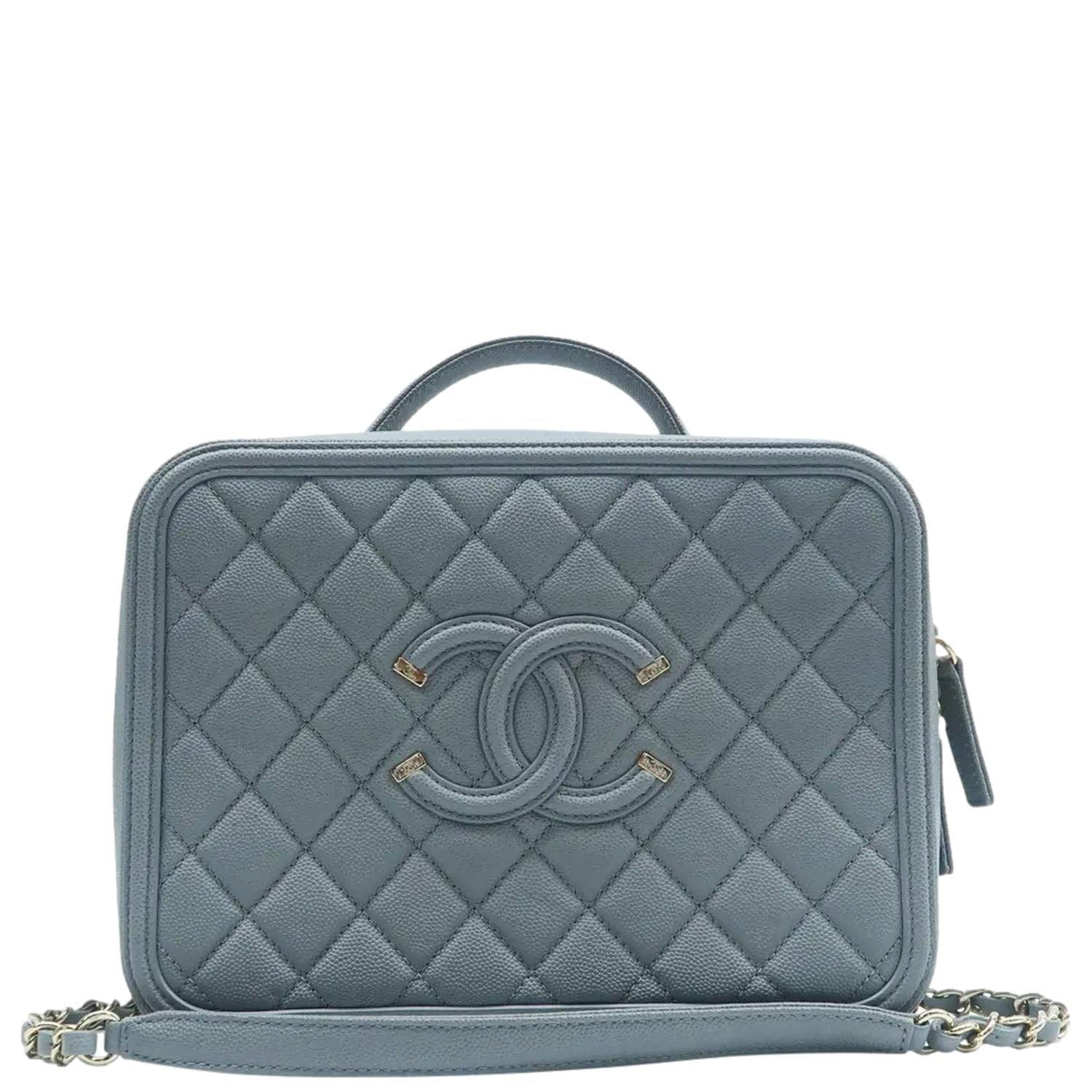 Chanel Vanity Case Filigree CC Medium Caviar Quilted Shoulder Bag Grey