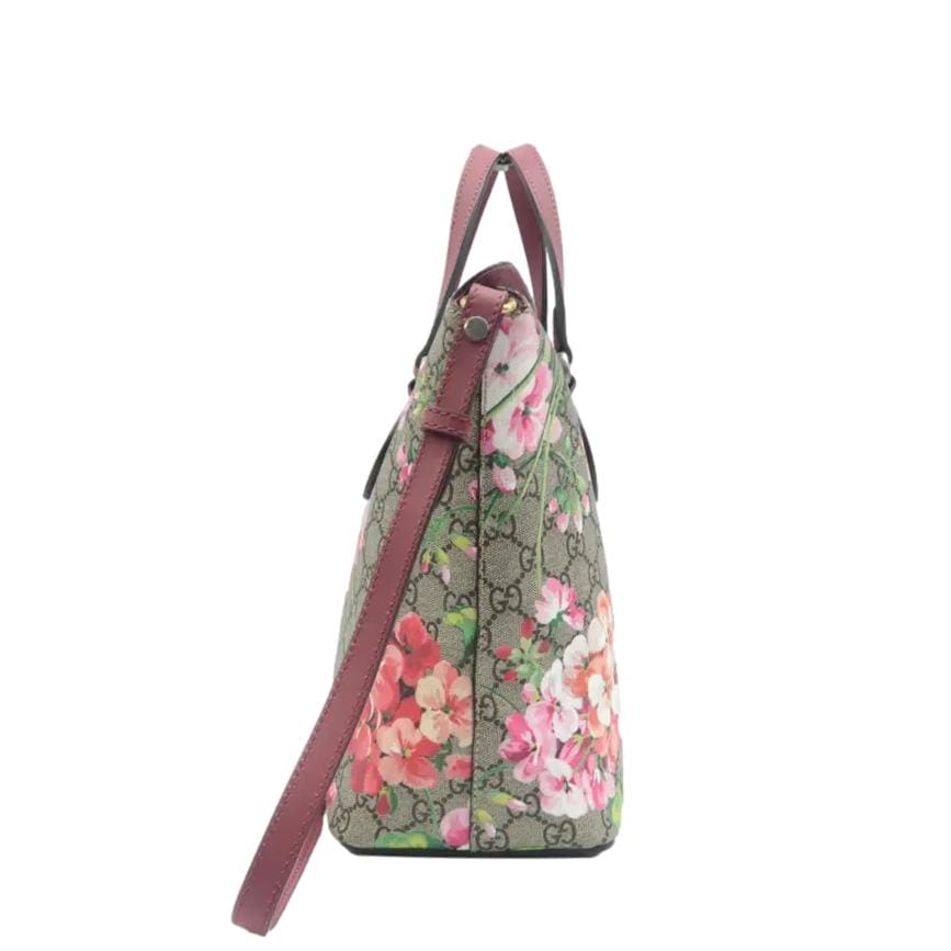 GUCCI Linea A Foldover Gucci Supreme Monogram Blooms Tote Bag Multicolor Dry Rose 429147