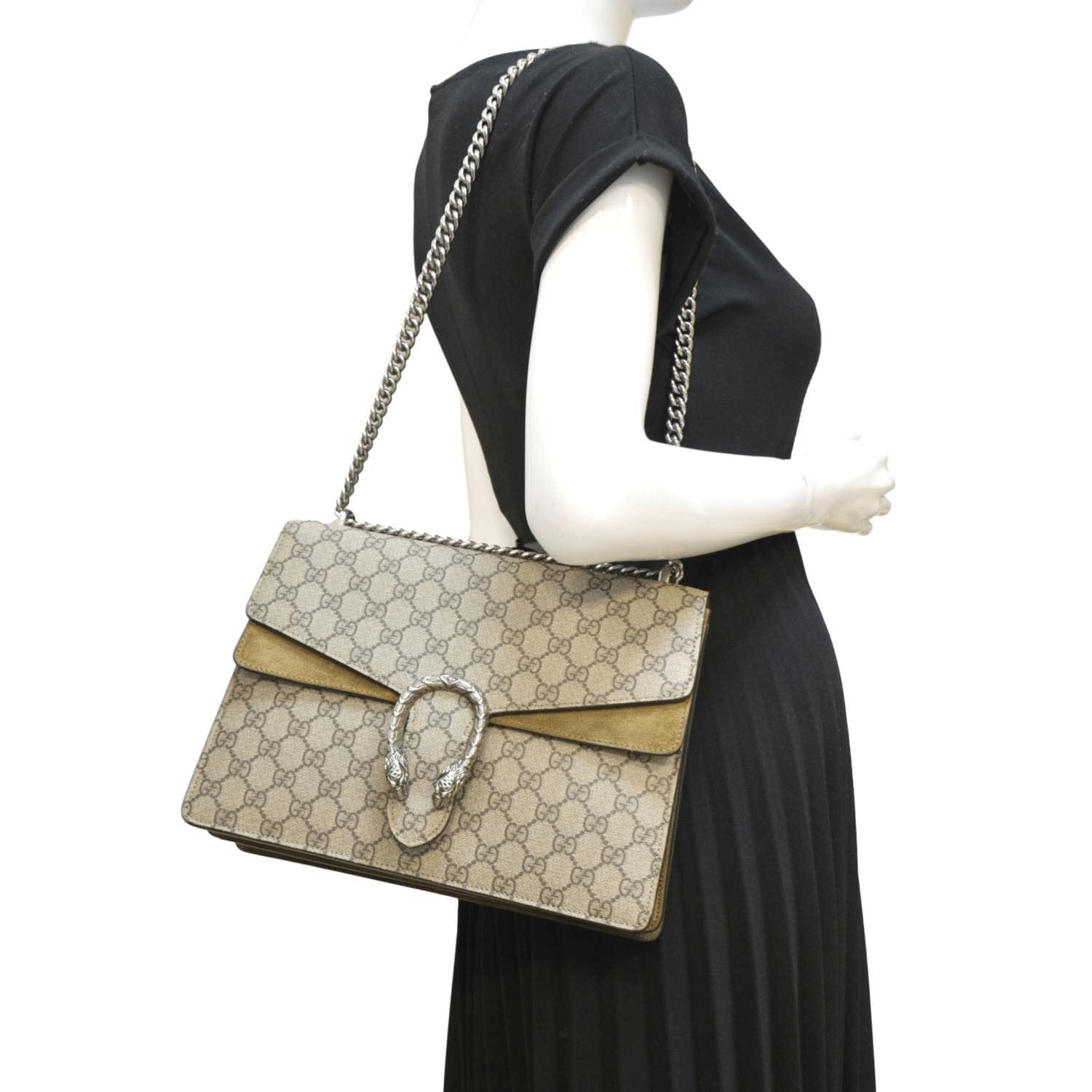 GUCCI Dionysus Medium Gucci Supreme Monogram Shoulder Bag Beige 403348