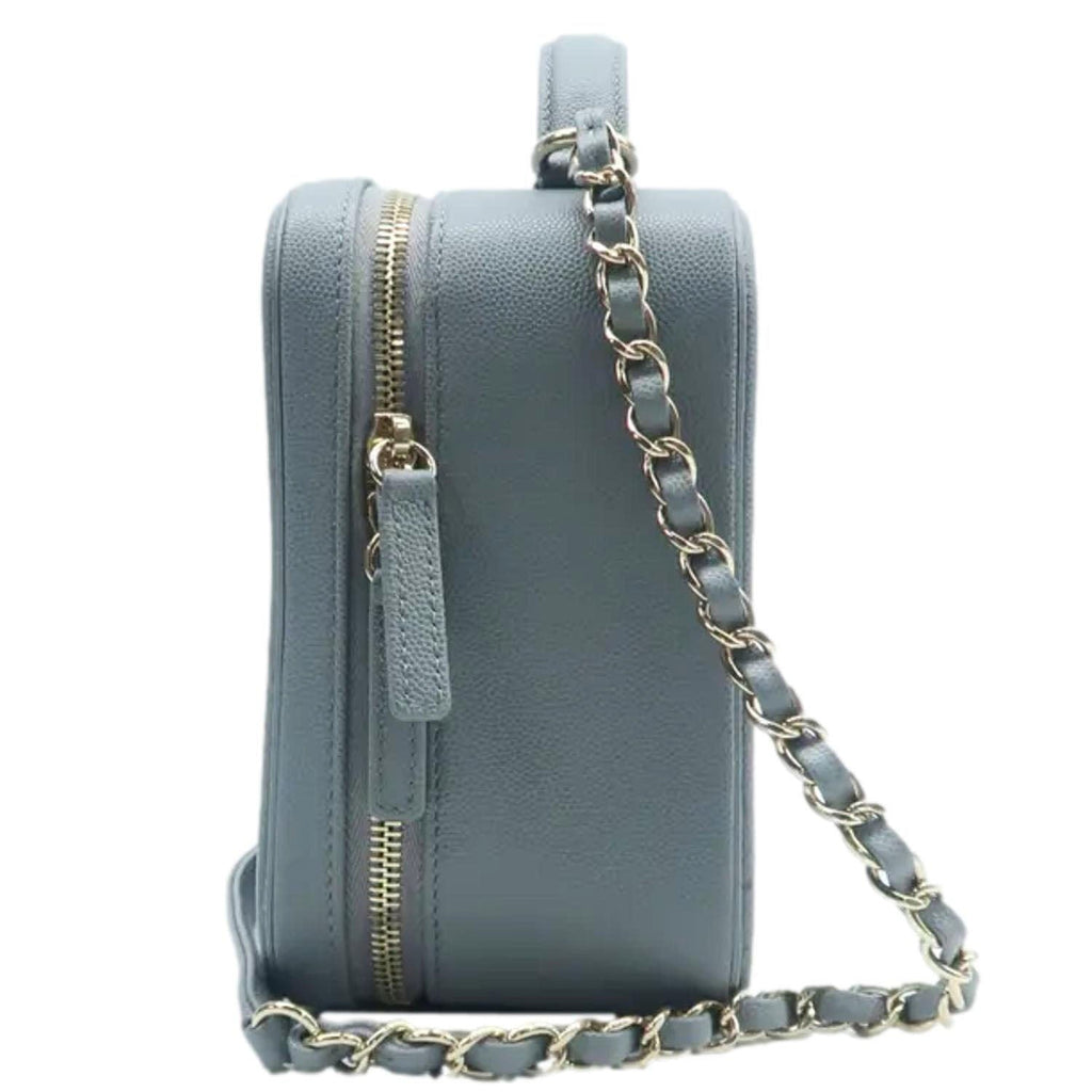 Chanel Vanity Case Filigree CC Medium Caviar Quilted Shoulder Bag Grey