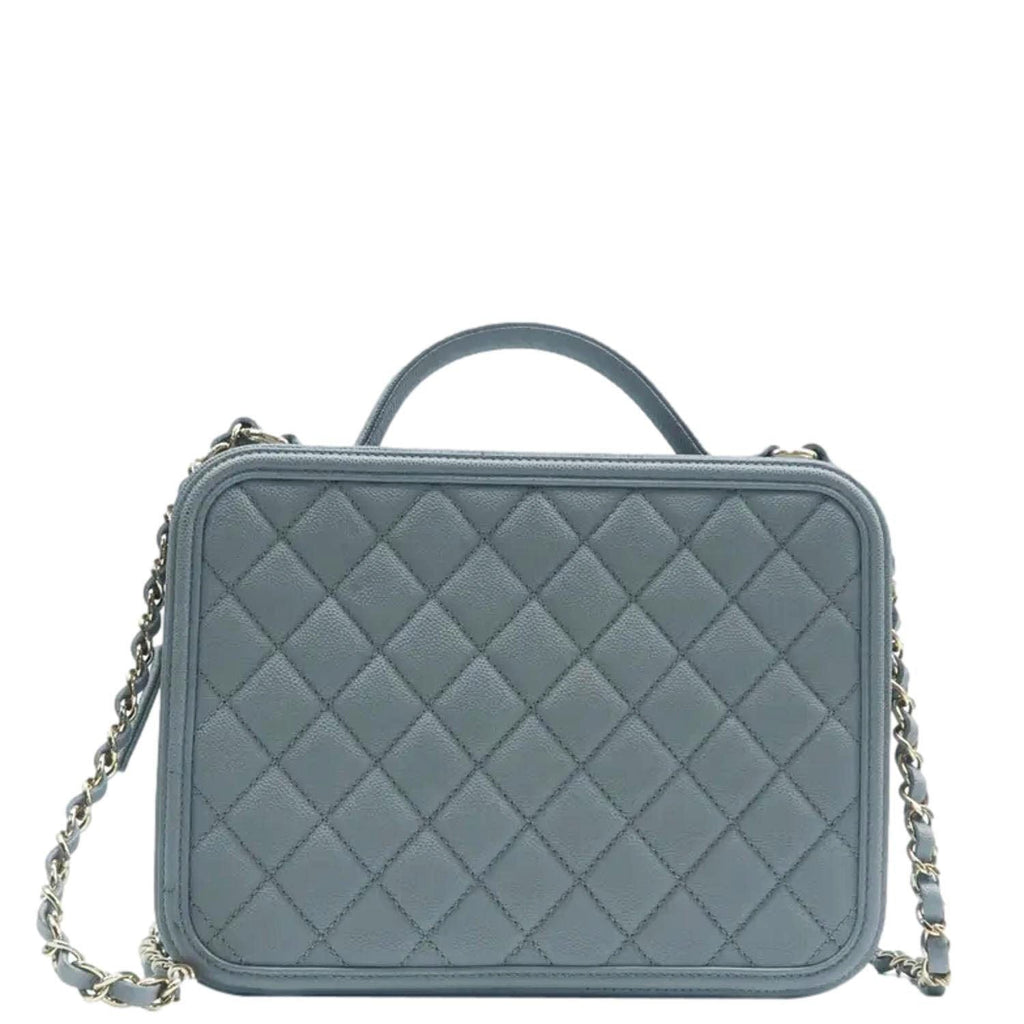 Chanel Vanity Case Filigree CC Medium Caviar Quilted Shoulder Bag Grey